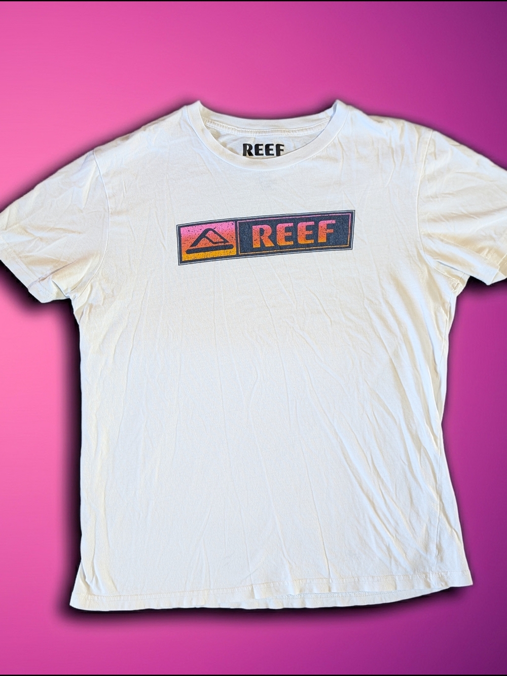 Reef White Cotton Graphic Logo Crew Neck Men's M‎ Short Sleeve T-Shirt